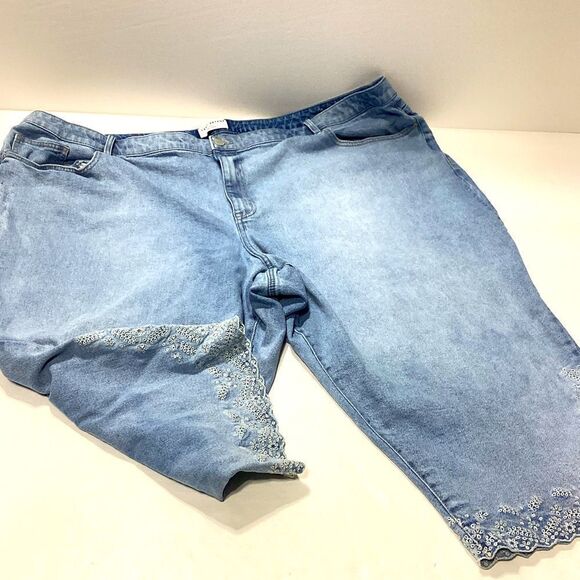 Lane Bryant Capri Mid Rise Boyfriend Jeans 34/36 Lace Hem - Picture 7 of 11